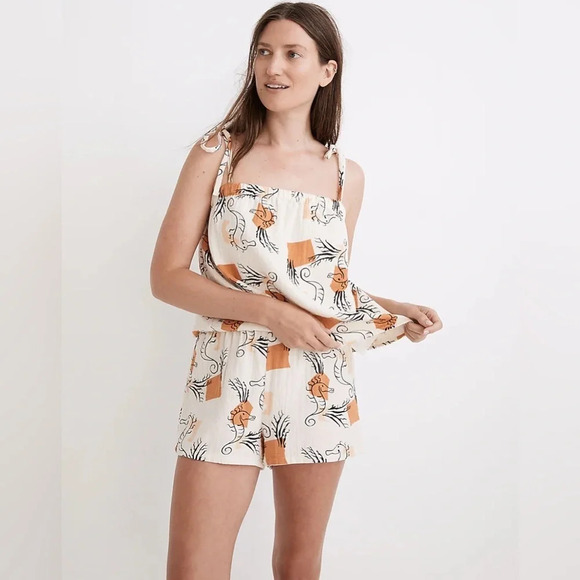 MADEWELL Lightestspun Seahorse Sketch Tie Strap Pajama Tank in Antique‎ Cream - Picture 1 of 8